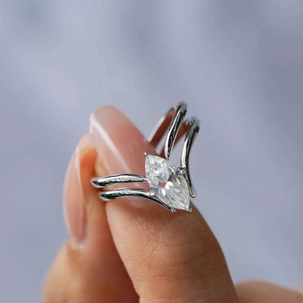 Marquise Cut Moissanite Solitaire Ring | 1CT | Stackable