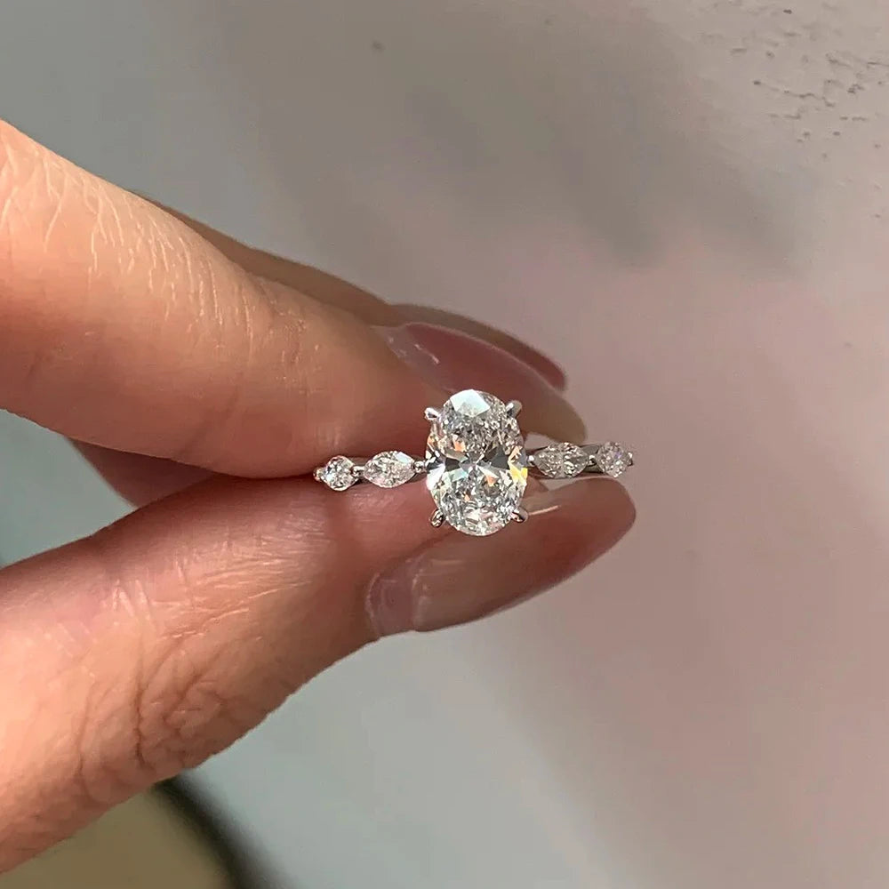 Oval Cut Moissanite Solitaire Ring | 1CT / 2CT | Certified | 925 Silver Platinum Plated