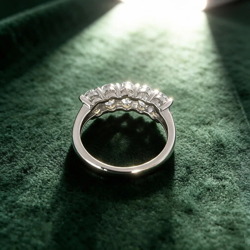 5-Stone Oval Cut Moissanite Half Eternity Band | 2.5CT Total | 925 Sterling Silver