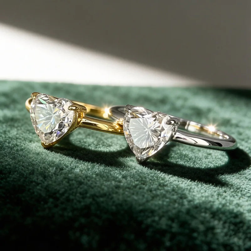 Heart Cut Moissanite Solitaire Ring | 1.2CT | 3-Prong | Gold & Silver | 925 Silver