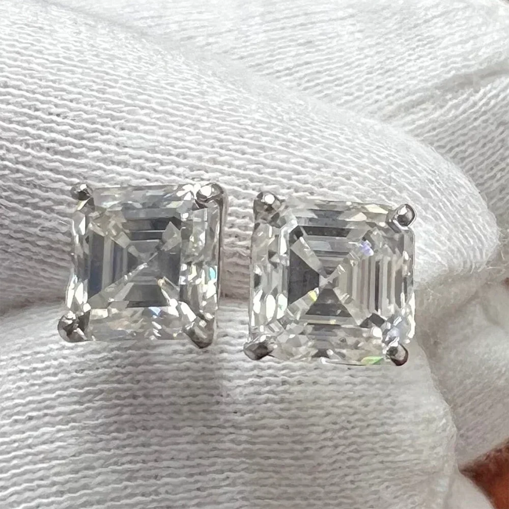 Asscher Cut Moissanite Stud Earrings | 1CT / 2CT / 2.5CT Each | GRA Certified | 925 Sterling Silver
