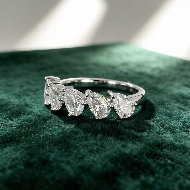 5-Stone Pear Cut Moissanite Half Eternity Band | 2.5CT Total | 925 Sterling Silver