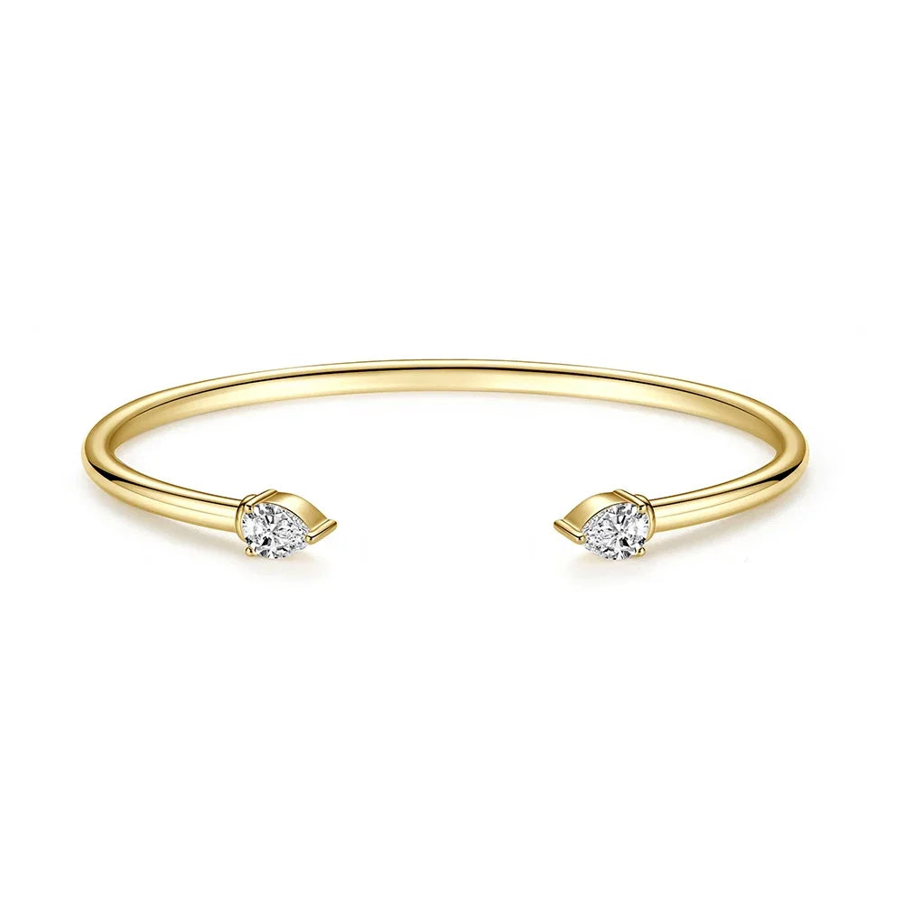 2-Stone Pear Cut Moissanite Open Cuff Bangle | 5×8mm | Certified | 925 Silver | Gold / Silver / Rose Gold