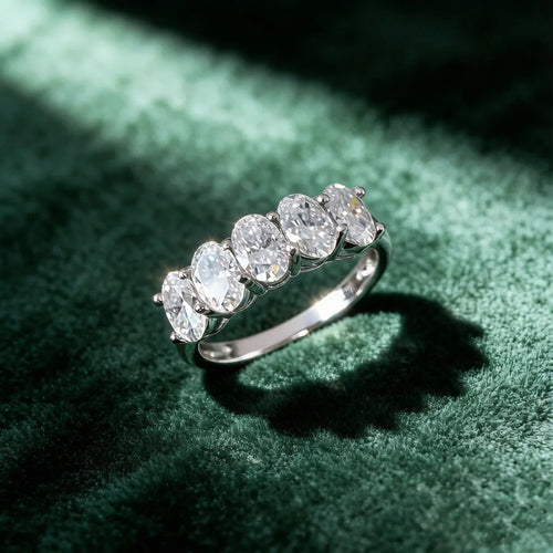 5-Stone Oval Cut Moissanite Half Eternity Band | 2.5CT Total | 925 Sterling Silver