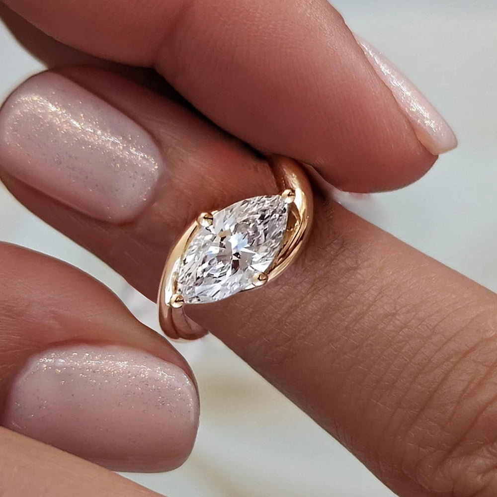 Marquise Cut Moissanite Bypass Ring | 1CT 2CT | Gold & Silver