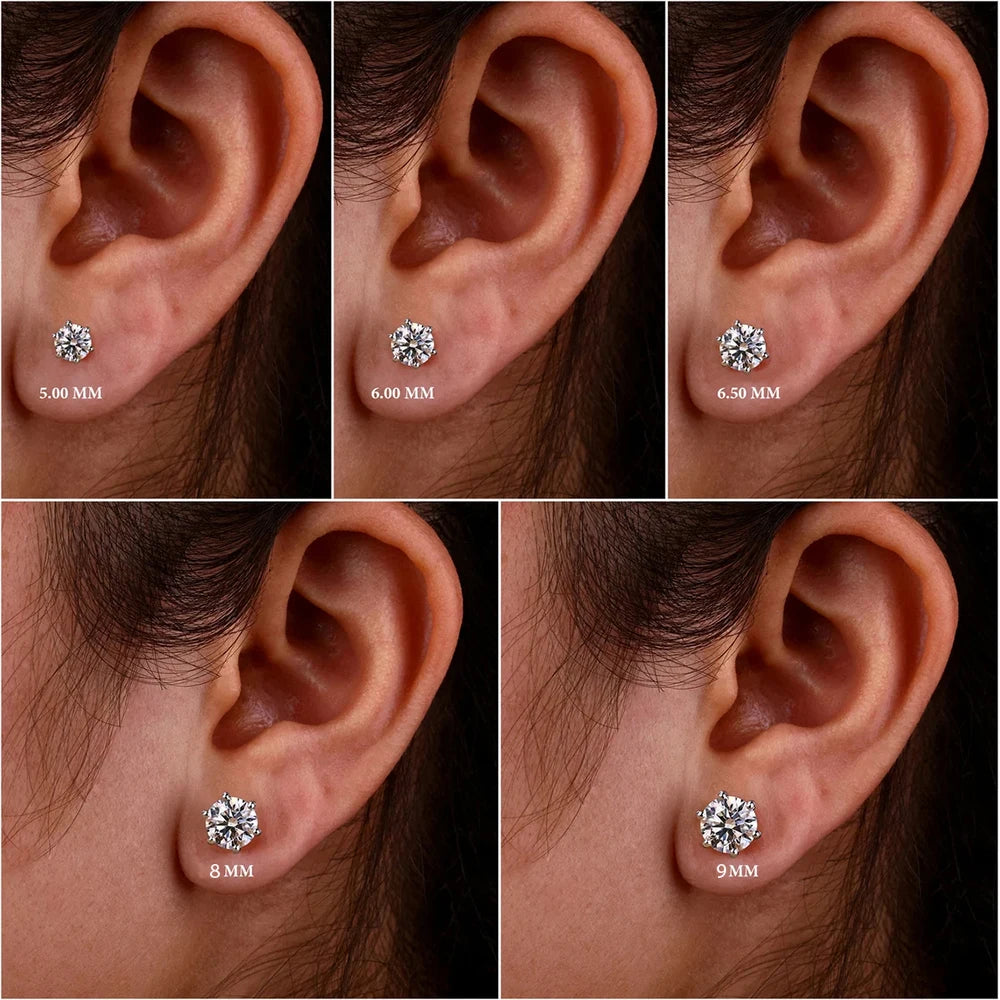 Round Moissanite Stud Earrings | 0.1CT to 3CT | 6-Prong | GRA Certified | Gold & Silver | 925 Silver