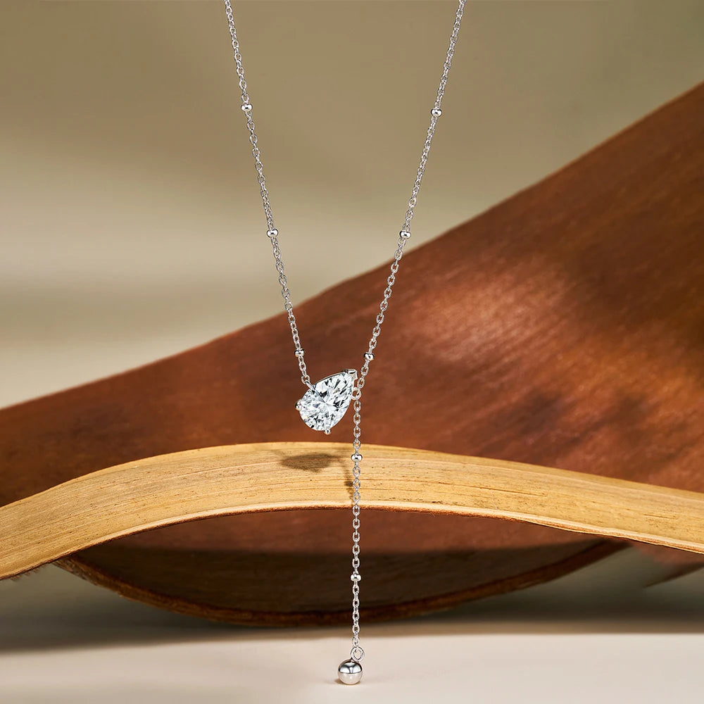 Pear Cut Moissanite Solitaire Pendant Necklace | Y-Style | 1CT / 2CT / 3CT | Certified | 925 Silver | Gold / Silver / Rose Gold