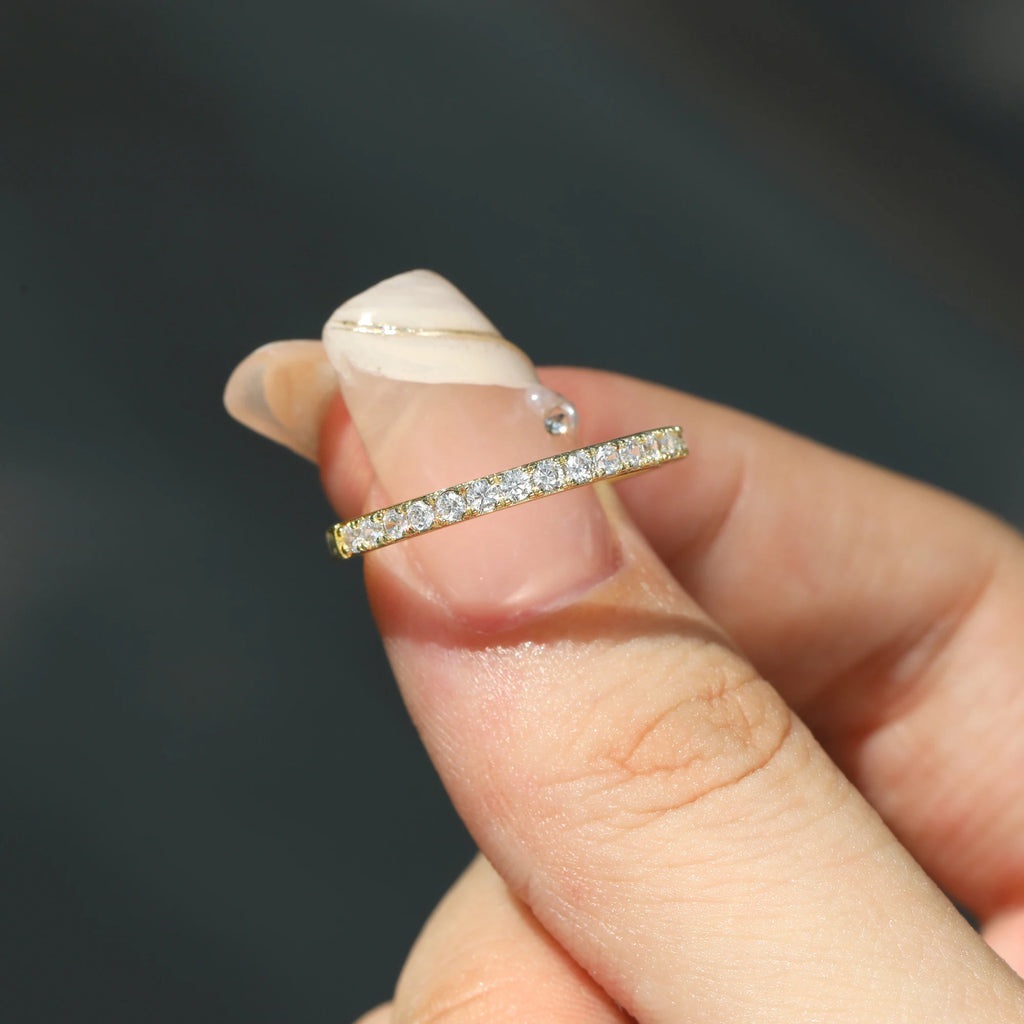 Half Eternity Moissanite Wedding Band | 1.3mm 1.6mm 1.8mm 2.0mm