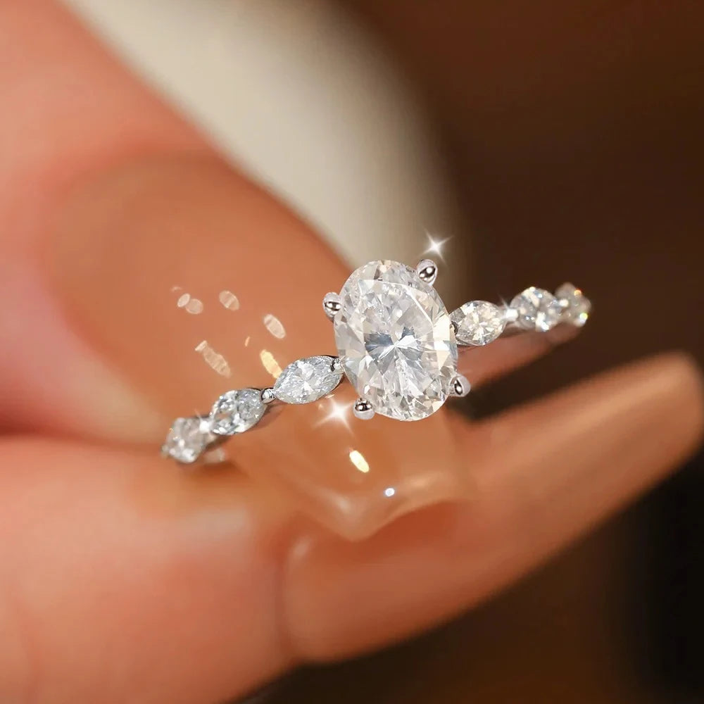 Oval Cut Moissanite Solitaire Ring | 1CT / 2CT | Certified | 925 Silver Platinum Plated