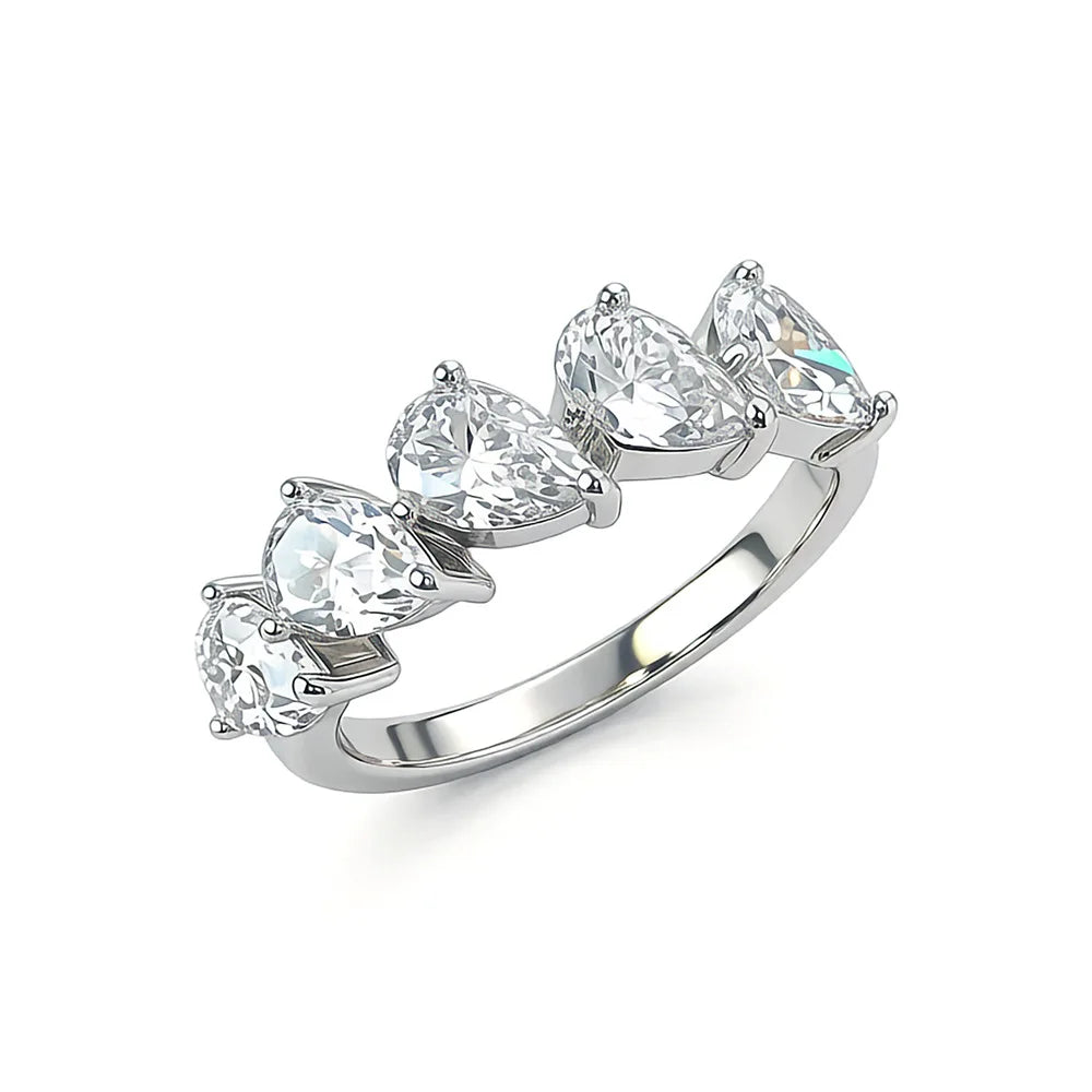 5-Stone Pear Cut Moissanite Half Eternity Band | 2.5CT Total | 925 Sterling Silver