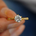 Round Cut Moissanite Ring | 1CT | 6-Prong | Pavé Band | 18K Gold Plated 925 Silver