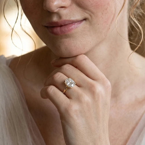 Cushion Cut Moissanite Ring | Double Shank Pavé | Adjustable Size | Gold & Silver