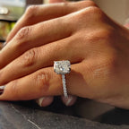 4CT Crushed Ice Cushion Cut Moissanite Hidden Halo Ring | GRA Certified | 925 Silver 18K Gold Plated