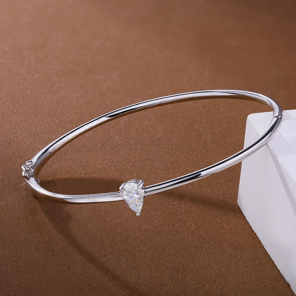 Pear Cut Moissanite Solitaire Bangle | 1CT | GRA Certified | Rose Gold & Silver | 925 Sterling Silver