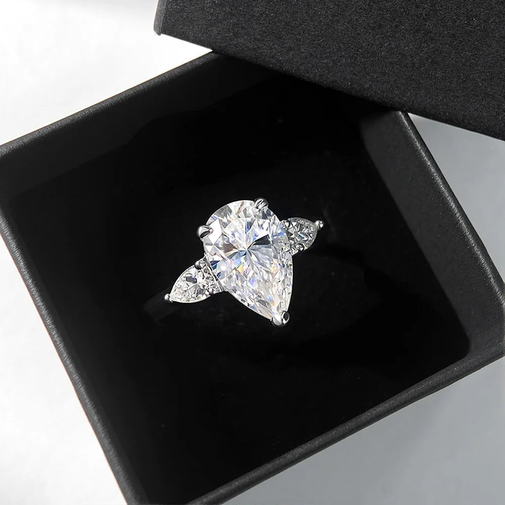 Pear Cut Moissanite 3-Stone Ring | 1CT–4CT | Full Moissanite | GRA Certified | 925 Silver