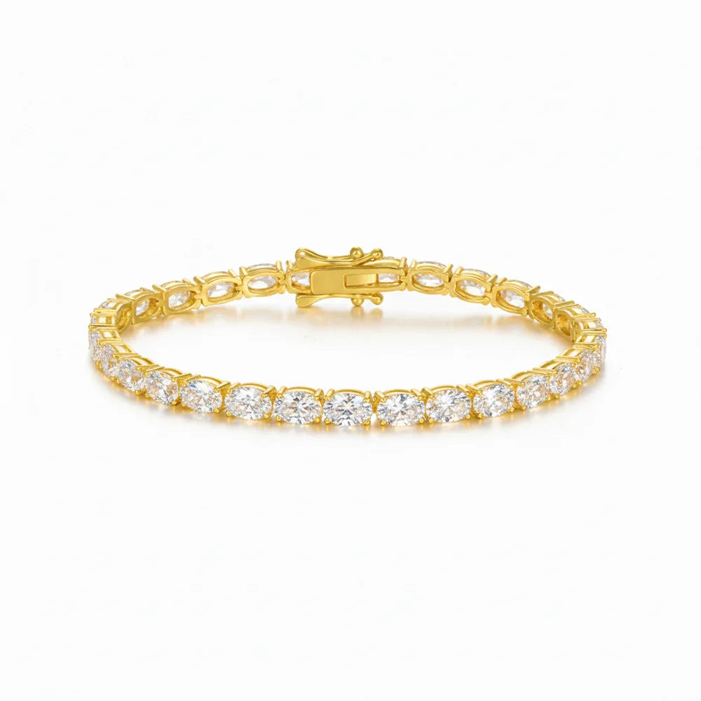 East-West Set Oval Cut Moissanite Tennis Bracelet | 0.3CT / 0.5CT / 1CT | Certified | 925 Silver | Gold & Silver
