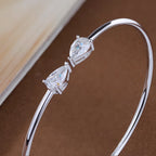 2-Stone Pear Cut Moissanite Open Cuff Bangle | 5×8mm | Certified | 925 Silver | Gold / Silver / Rose Gold