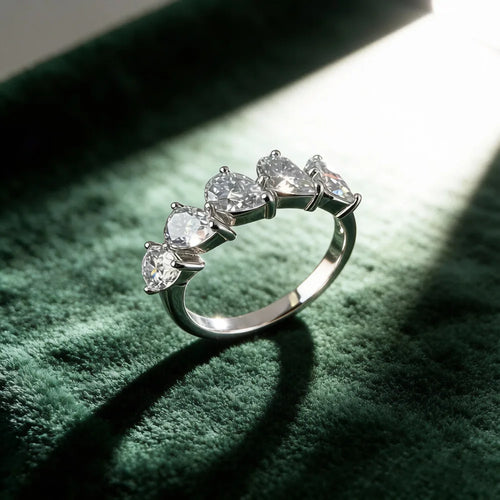 5-Stone Pear Cut Moissanite Half Eternity Band | 2.5CT Total | 925 Sterling Silver