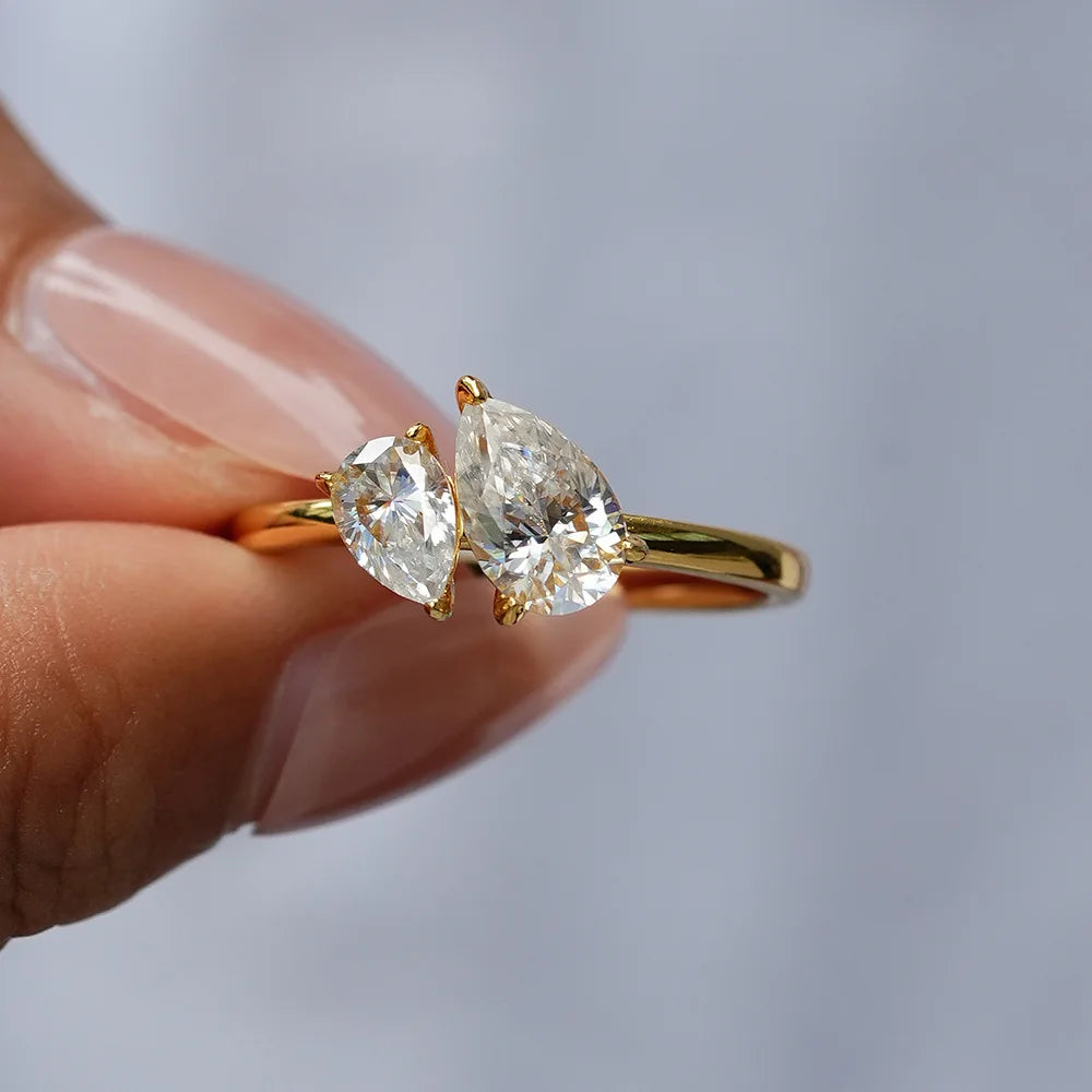 Toi et Moi Pear Cut Moissanite Ring | 1.5CT Total | VVS1 D Color | 18K Gold Plated