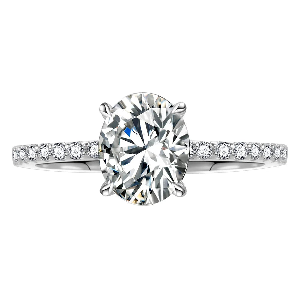 Oval Cut Moissanite Halo Ring | 1CT / 2CT / 3CT | Pavé CZ Halo