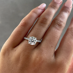 Round Cut Moissanite Pavé Hidden Halo Ring | 1CT / 2CT / 3CT | 925 Silver Platinum Plated