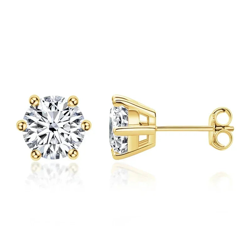 Round Moissanite Stud Earrings | 0.1CT to 3CT | 6-Prong | GRA Certified | Gold & Silver | 925 Silver
