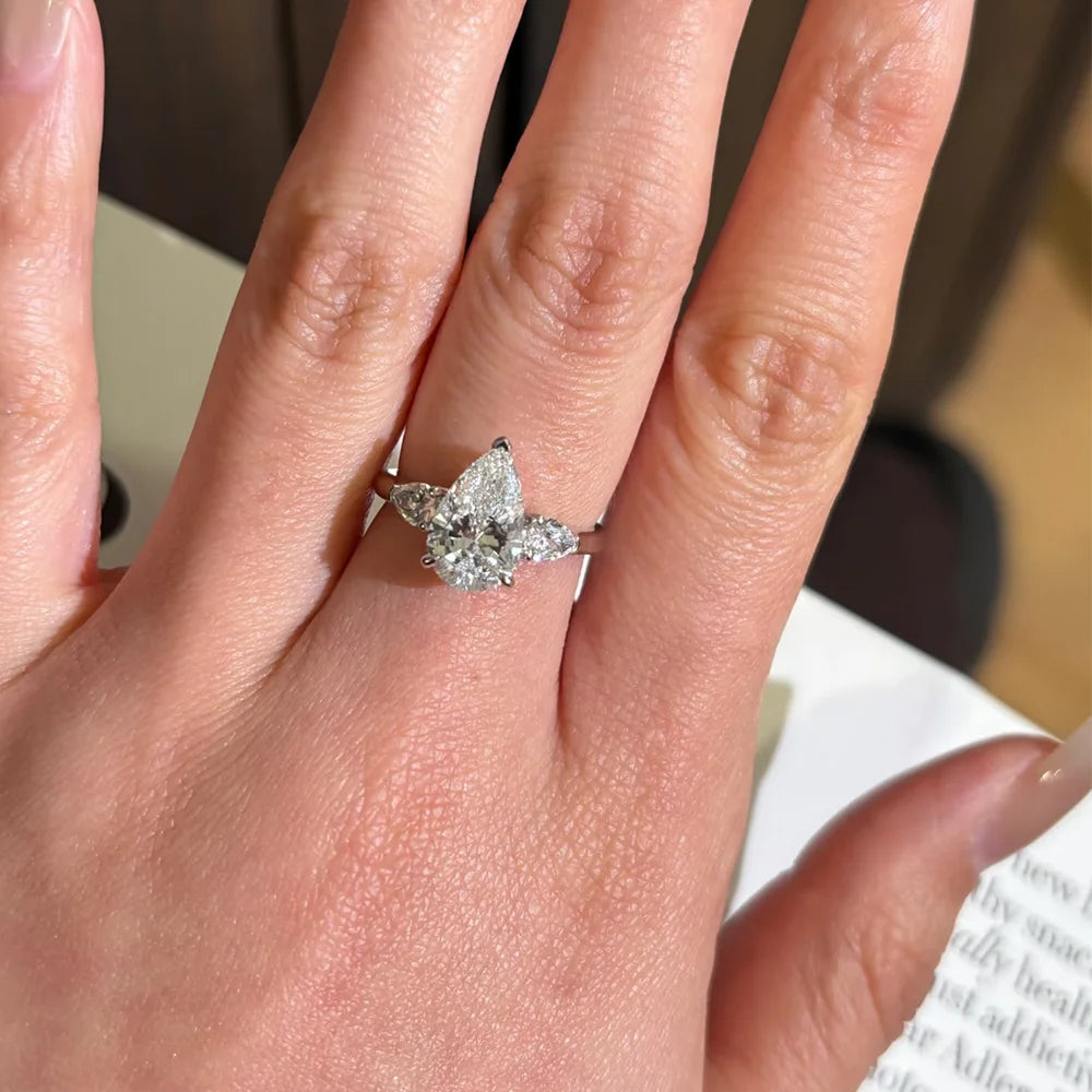 Pear Cut Moissanite 3-Stone Ring | 1CT–4CT | Full Moissanite | GRA Certified | 925 Silver