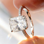 4CT Crushed Ice Cushion Cut Moissanite Hidden Halo Ring | GRA Certified | 925 Silver 18K Gold Plated