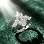 Marquise Moissanite Three Stone Ring | 3CT Center | Pear Side Stones