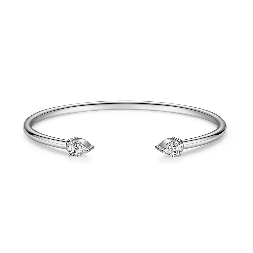 2-Stone Pear Cut Moissanite Open Cuff Bangle | 5×8mm | Certified | 925 Silver | Gold / Silver / Rose Gold