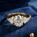 Oval Moissanite Cluster Ring | 2CT Center | Marquise & Round Accents | Gold & Silver