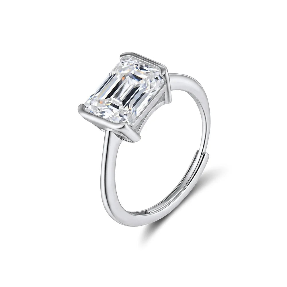 Emerald Cut Moissanite Solitaire Ring | 4CT | Adjustable Size | Gold & Silver