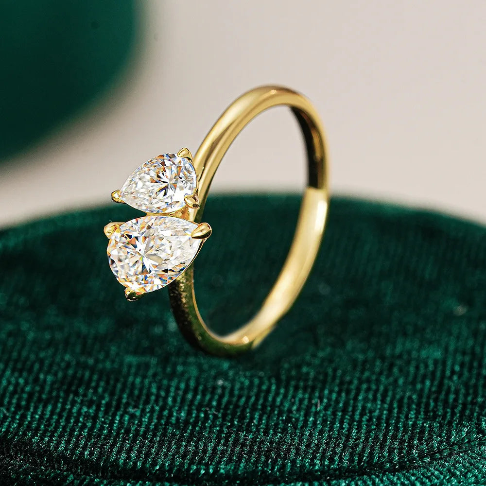 Toi et Moi Pear Cut Moissanite Ring | 1.5CT Total | VVS1 D Color | 18K Gold Plated