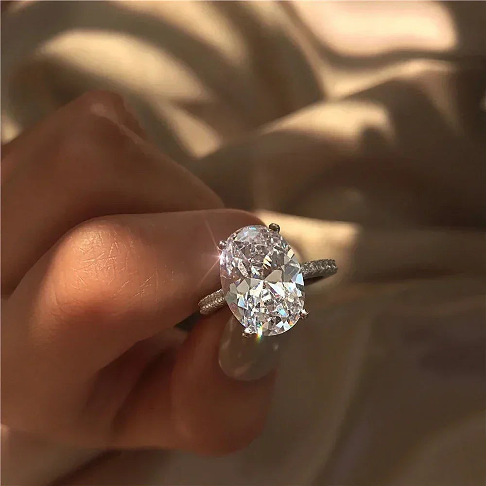Oval Cut Full Moissanite Hidden Halo Ring | 1CT / 2CT / 3CT / 4CT | 925 Silver Platinum Plated