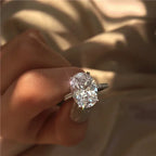 Oval Cut Full Moissanite Hidden Halo Ring | 1CT / 2CT / 3CT / 4CT | 925 Silver Platinum Plated