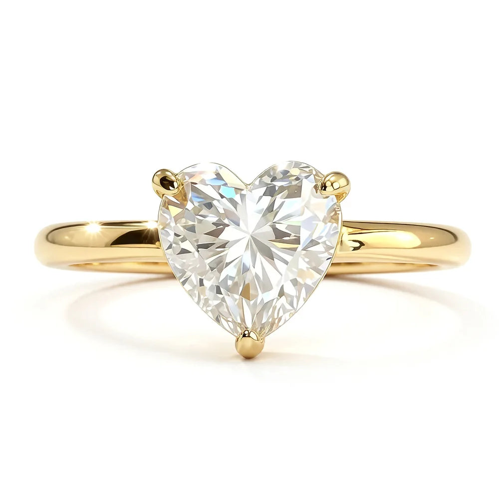 Heart Cut Moissanite Solitaire Ring | 1.2CT | 3-Prong | Gold & Silver | 925 Silver