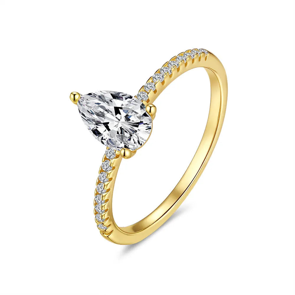 Pear Cut Moissanite Ring | 1CT | 3-Prong | Pavé Band
