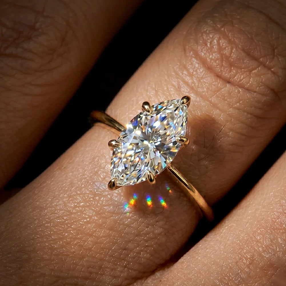 Marquise Cut Moissanite Solitaire Ring Adjustable Size | 3CT