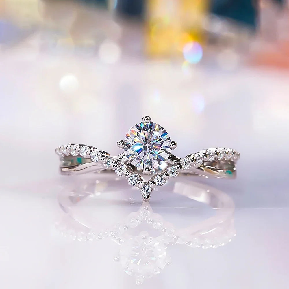 Round Cut Moissanite Bridal Ring | 1CT 6.5mm | Certified | 925 Silver Platinum Plated