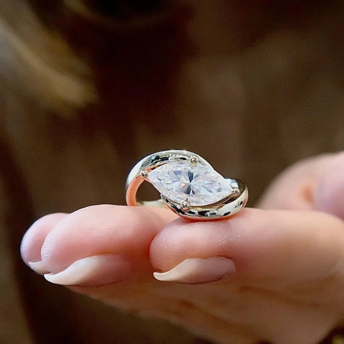 Marquise Cut Moissanite Bypass Ring | 1CT 2CT | Gold & Silver