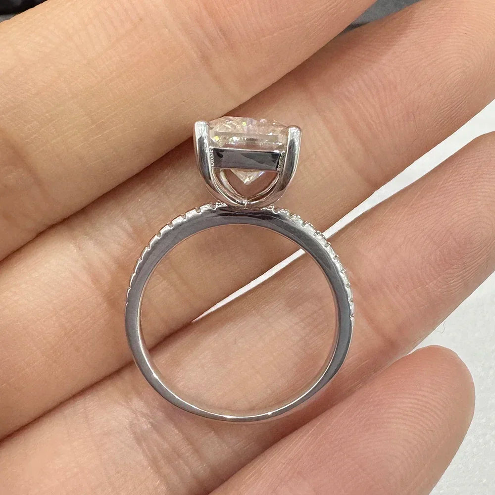 Emerald Cut Moissanite Hidden Halo Ring | 1CT / 2CT / 3CT / 4CT | GRA Certified | 925 Silver 18K Gold Plated