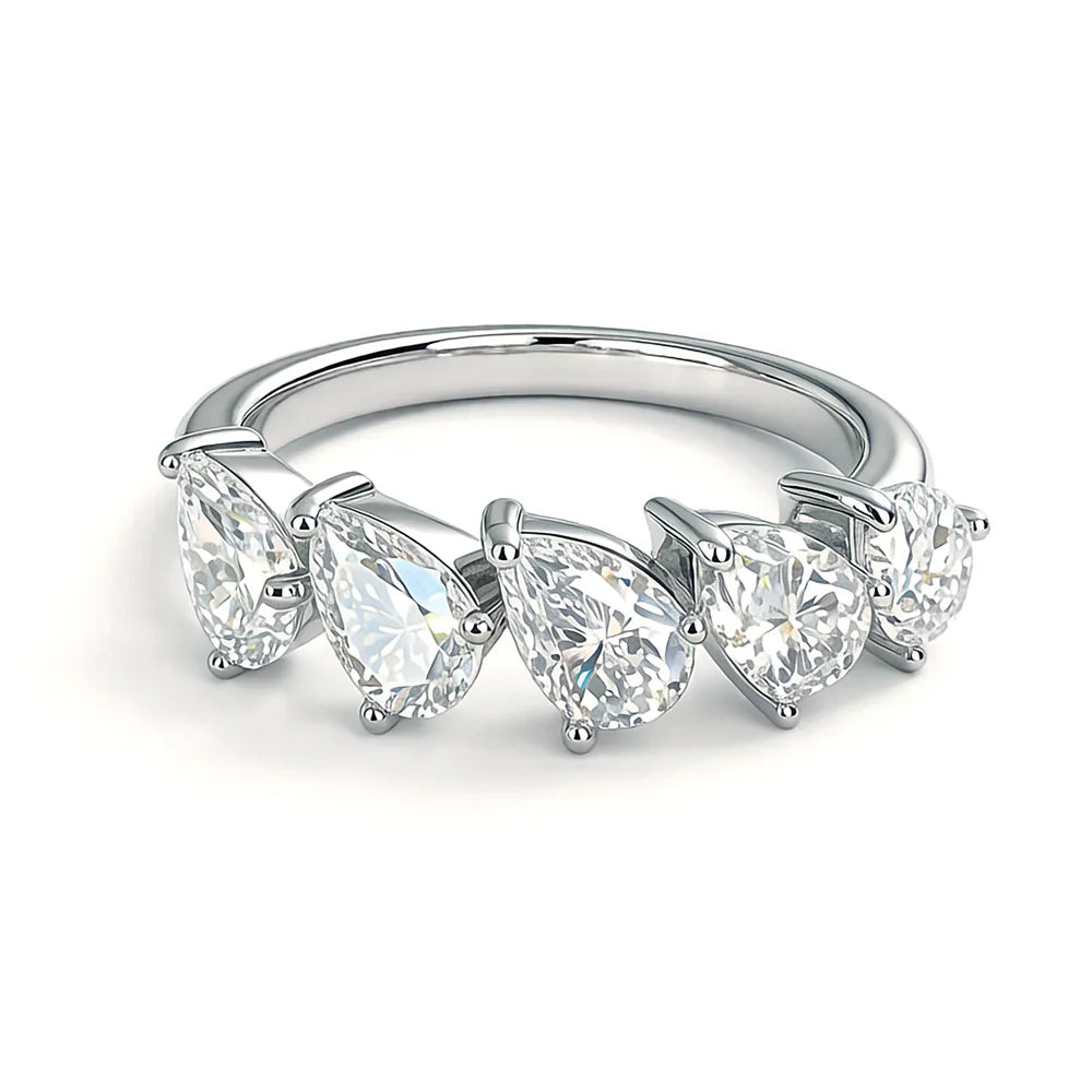 5-Stone Pear Cut Moissanite Half Eternity Band | 2.5CT Total | 925 Sterling Silver