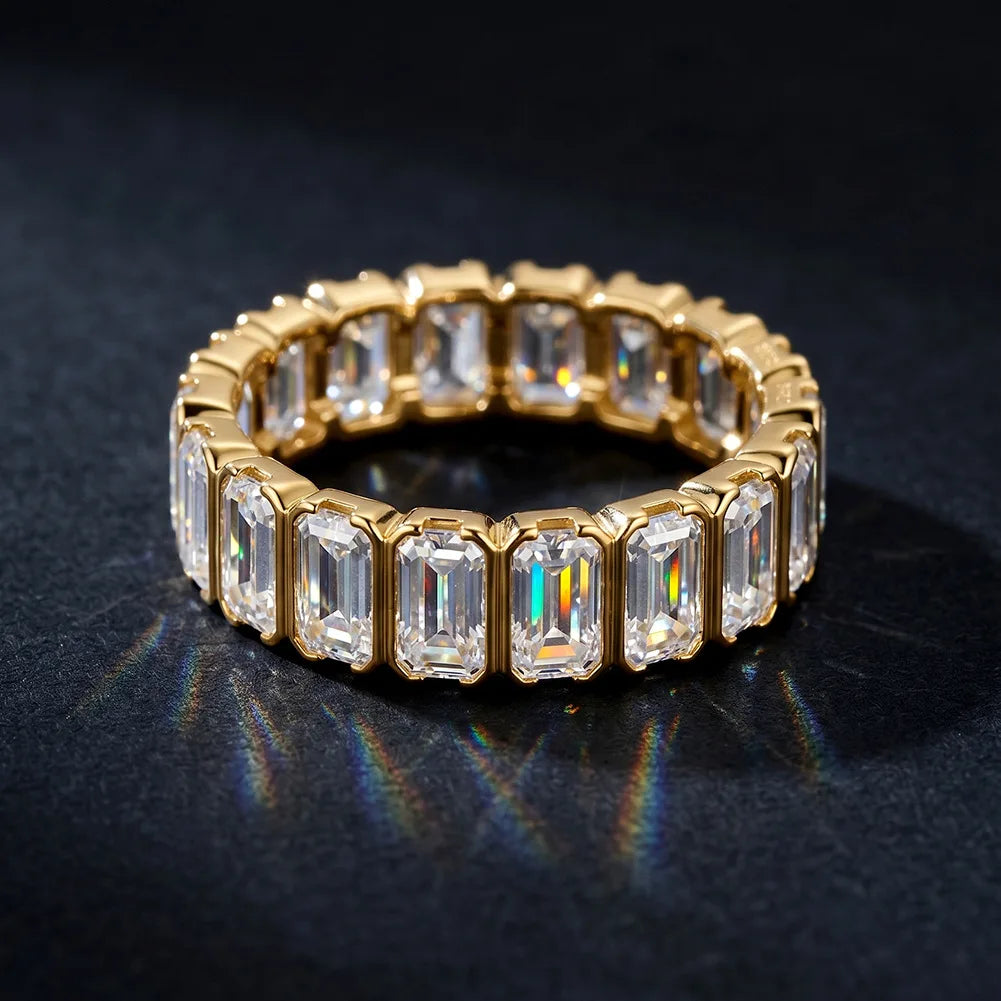 Emerald Cut Moissanite Full Eternity Ring | Stackable Wedding Band | Gold & Silver