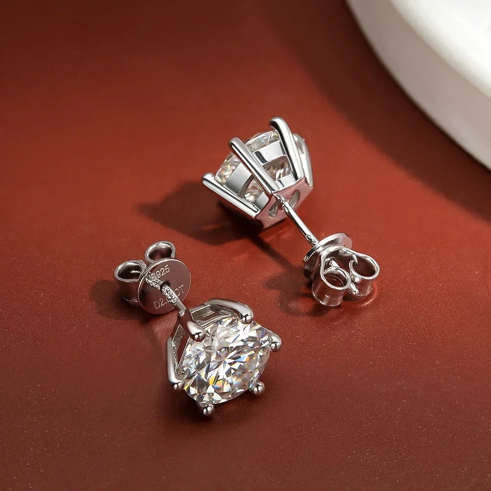 Round Moissanite Stud Earrings | 0.1CT to 3CT | 6-Prong | GRA Certified | Gold & Silver | 925 Silver