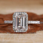 Emerald Cut Moissanite Halo Ring | 1CT / 2CT | GRA Certified | 18K Gold Plated | 925 Silver