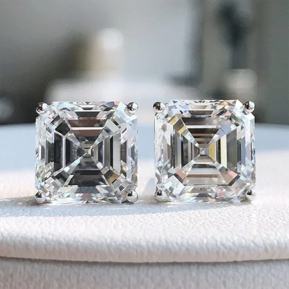 Asscher Cut Moissanite Stud Earrings | 1CT / 2CT / 2.5CT Each | GRA Certified | 925 Sterling Silver