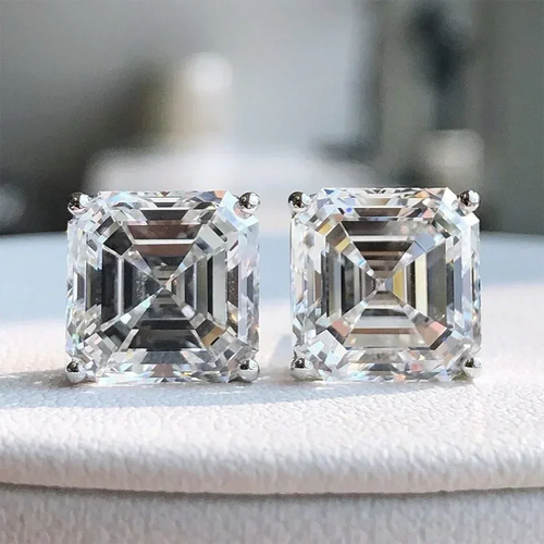 Asscher Cut Moissanite Stud Earrings | 1CT / 2CT / 2.5CT Each | GRA Certified | 925 Sterling Silver