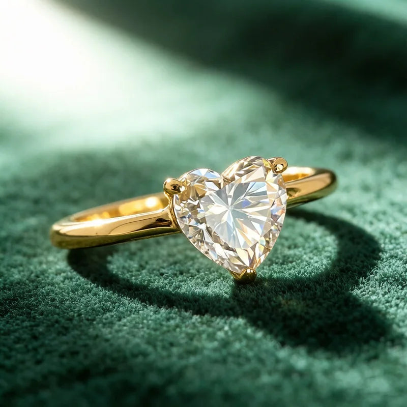 Heart Cut Moissanite Solitaire Ring | 1.2CT | 3-Prong | Gold & Silver | 925 Silver