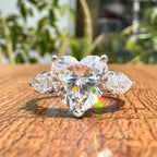 Heart Cut Moissanite Ring | Pear Cut Side Stones | 1CT / 2CT / 3CT / 4CT | 925 Sterling Silver