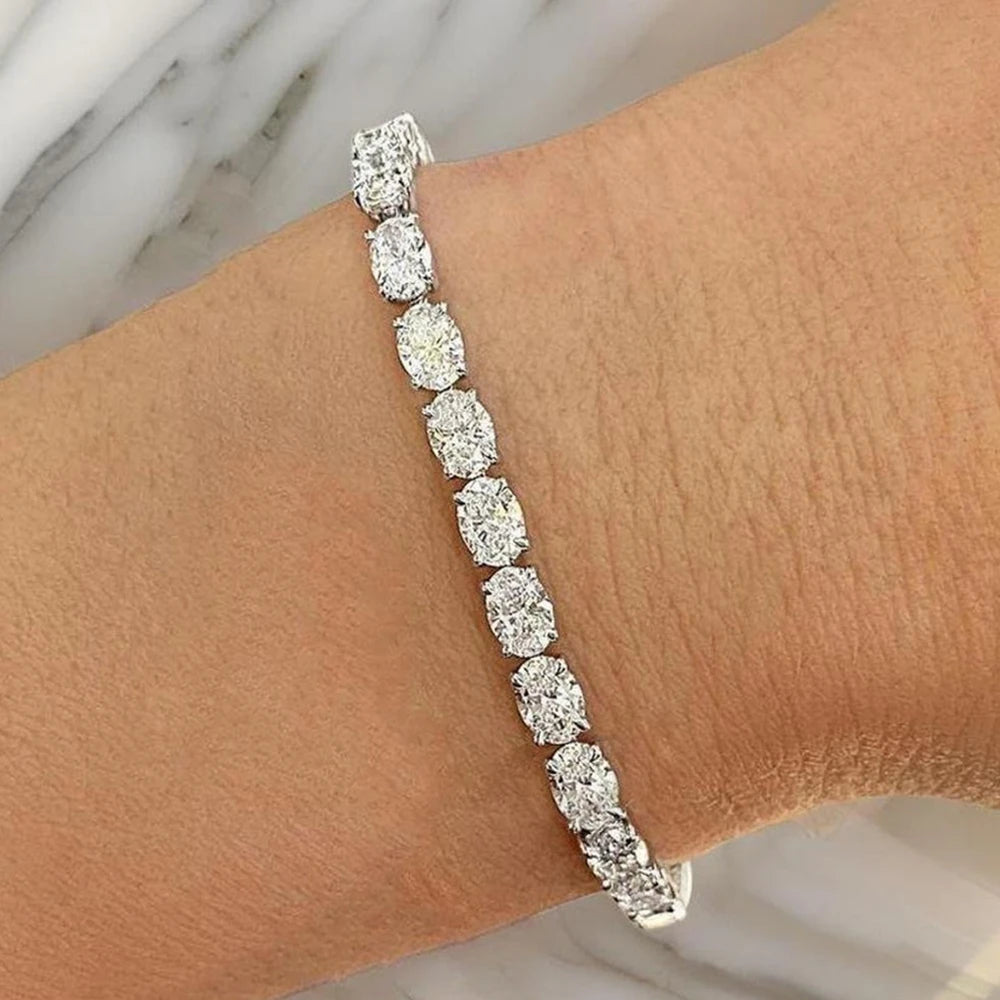 East-West Set Oval Cut Moissanite Tennis Bracelet | 0.3CT / 0.5CT / 1CT | Certified | 925 Silver | Gold & Silver